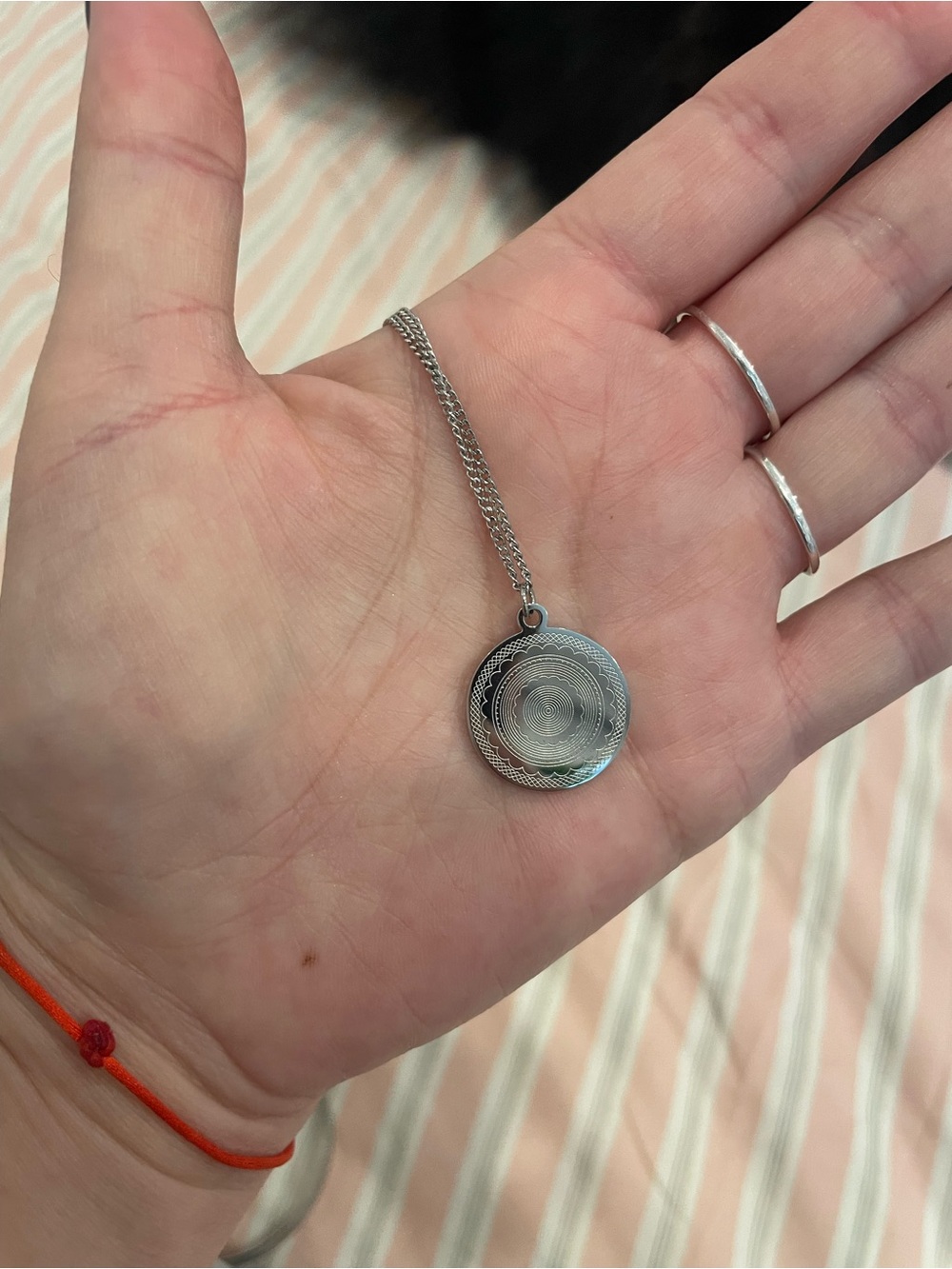 Silver Circular Engraved Pendant Necklace - Women Jewelry